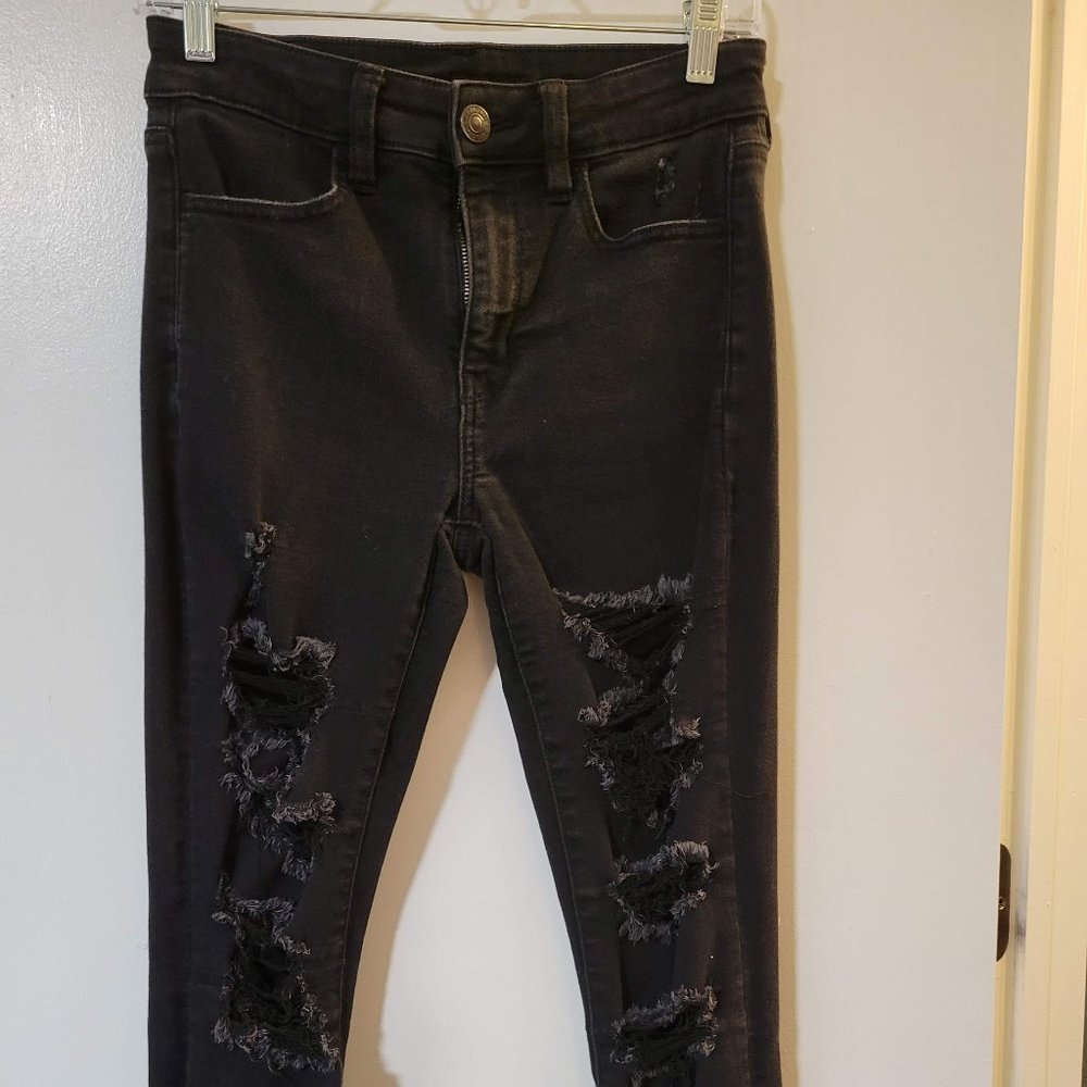 AEO Black Ripped Skinny Jeans